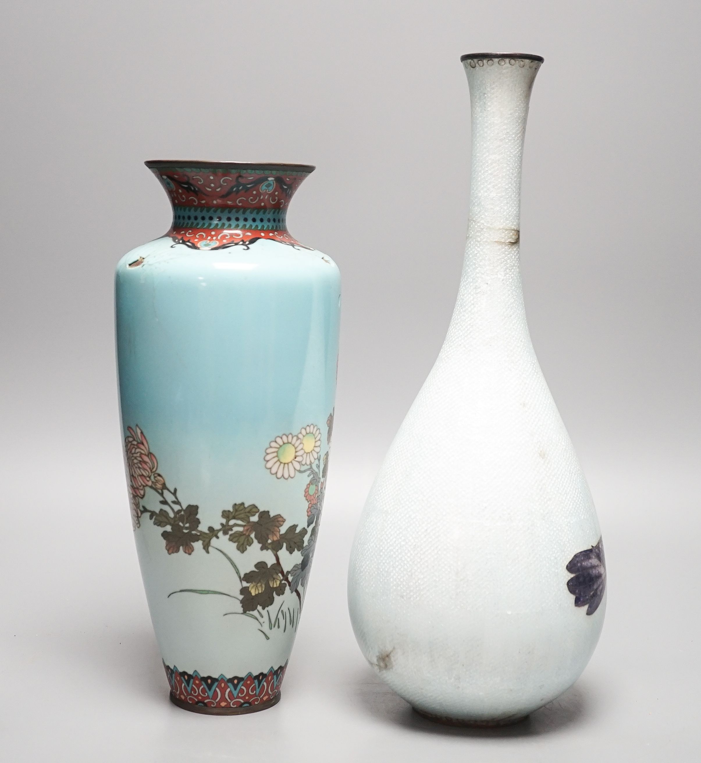 Two Japanese cloisonné enamel vases, tallest 36.5cm, Meiji period